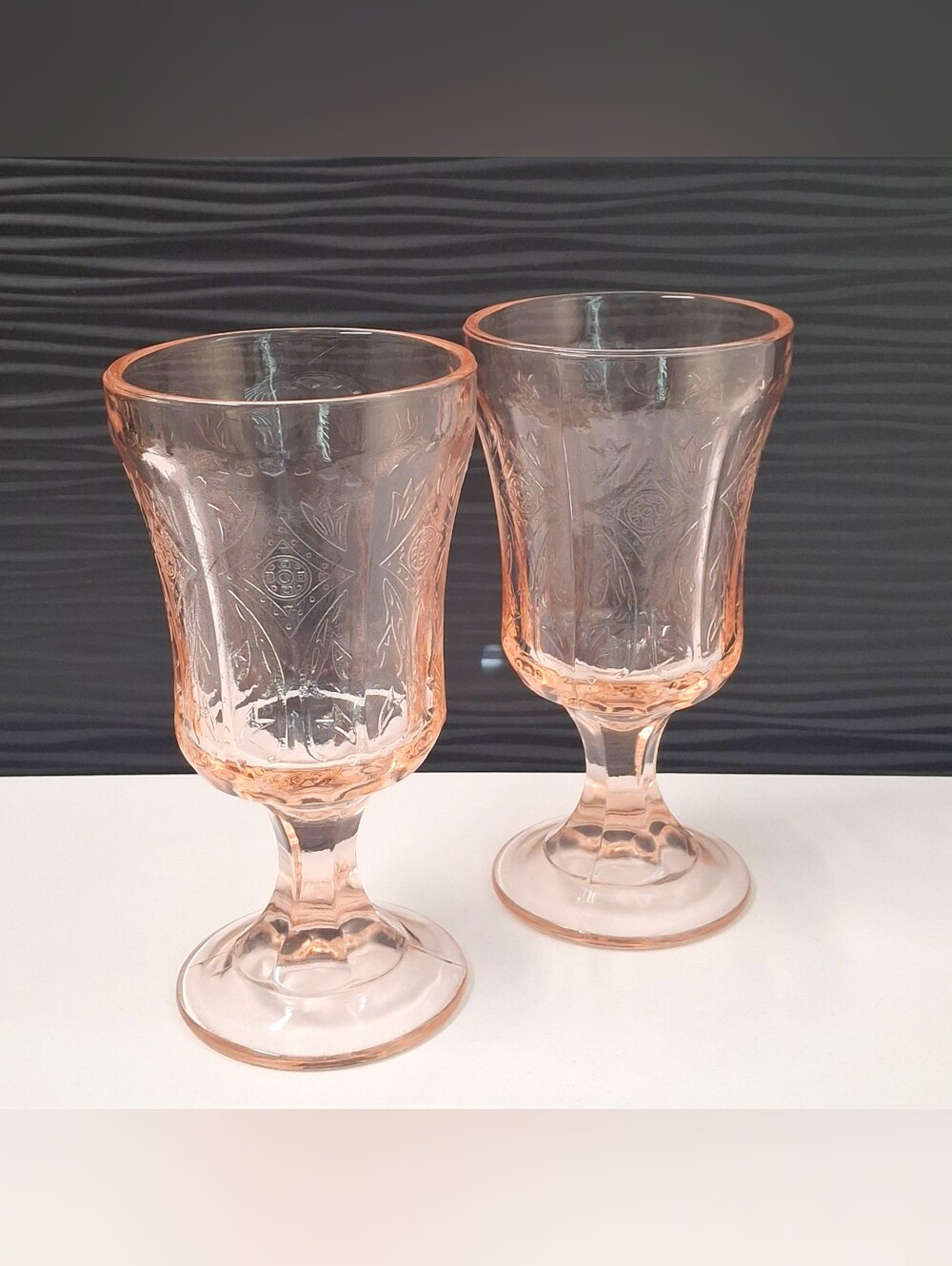 VTG Indiana Glass Pink Madrid Recollection 6 1/2" Water/Wine Goblet Set of 2